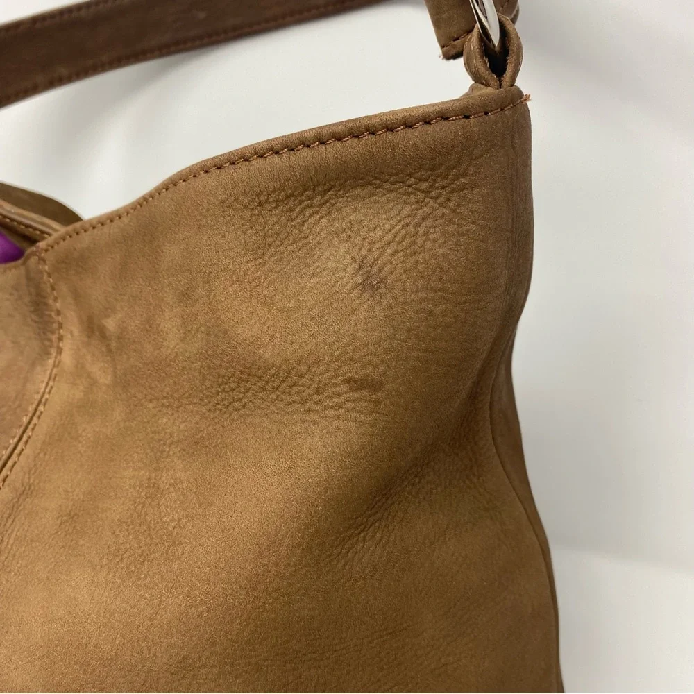 Brown Suede Shoulder Hobo Bag with Dark Trim